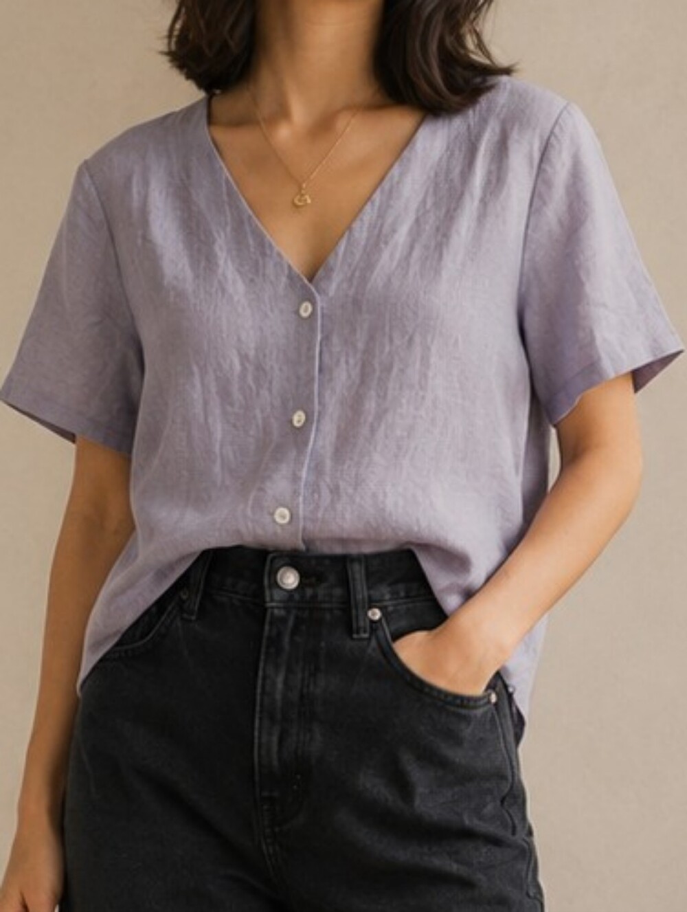 Cotton Linen Vintage Button Up Short Sleeve [petite]